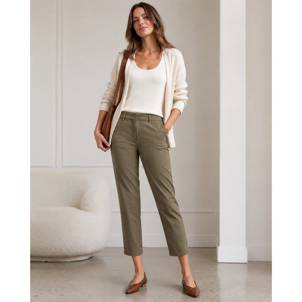 Ann Taylor LOFT Womens 12 Olive Cropped Chino Pants‎ Stretch Quiet Luxury Ankle
